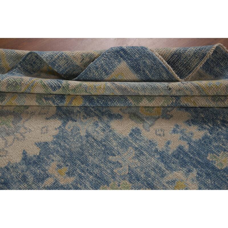 Hand Knotted Oriental 100% Wool Carpet Transitional All-Over Navy Blue & Blues Oushak Area Rug - 10' 6'' X 8' 0''