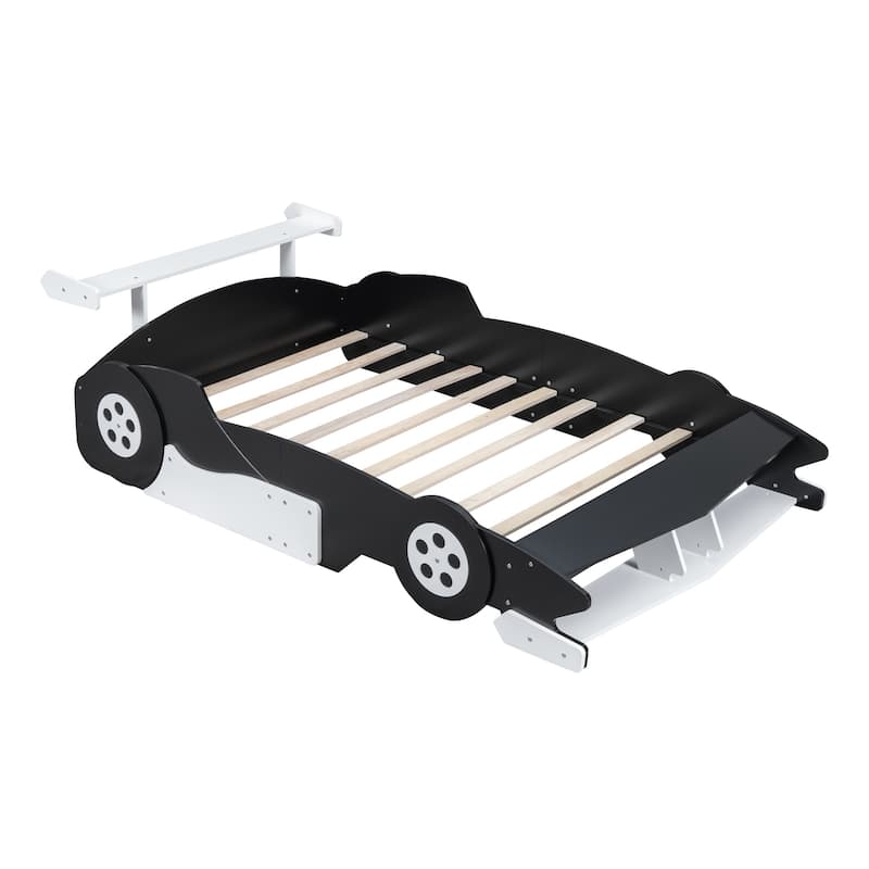 Full Size Race Car-Shaped Platform Bed with Wheels