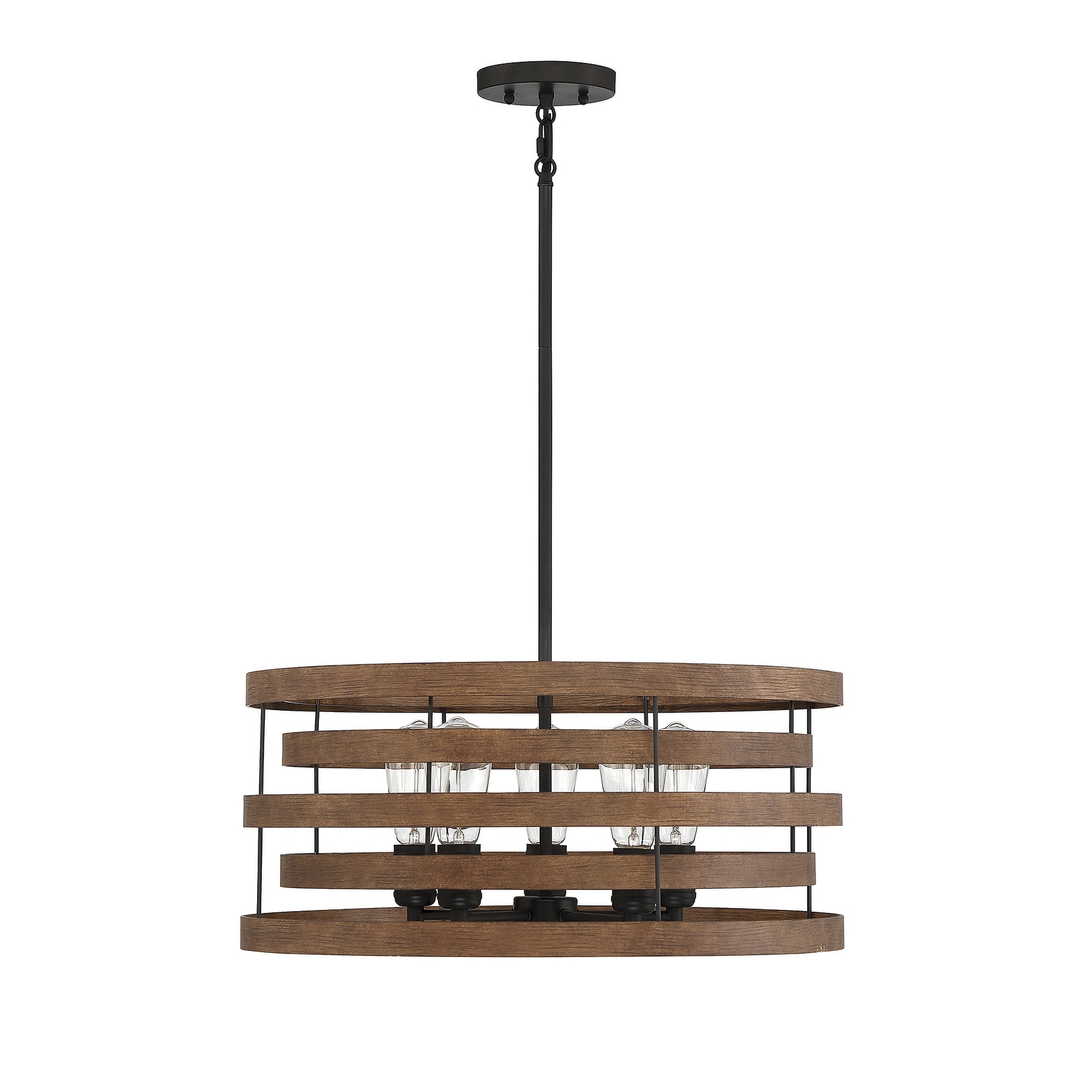 Blaine 5-Light Pendant in Natural Walnut with Black Accents - Bed