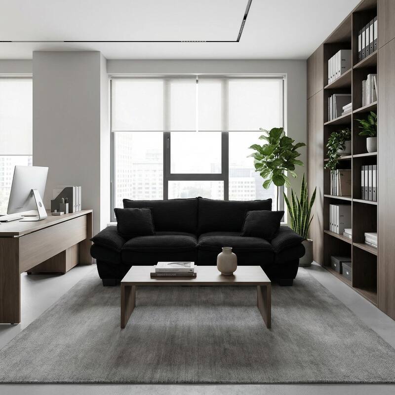 HOMYLIN 84" Black Corduroy Loveseat Sofa, 2 Seat Upholstered Couch