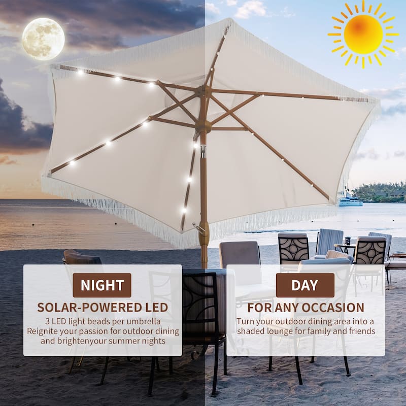 Autlaycil 7.5 ft Outdoor Patio Umbrella with 18 LED Lights Solar & Tassel.