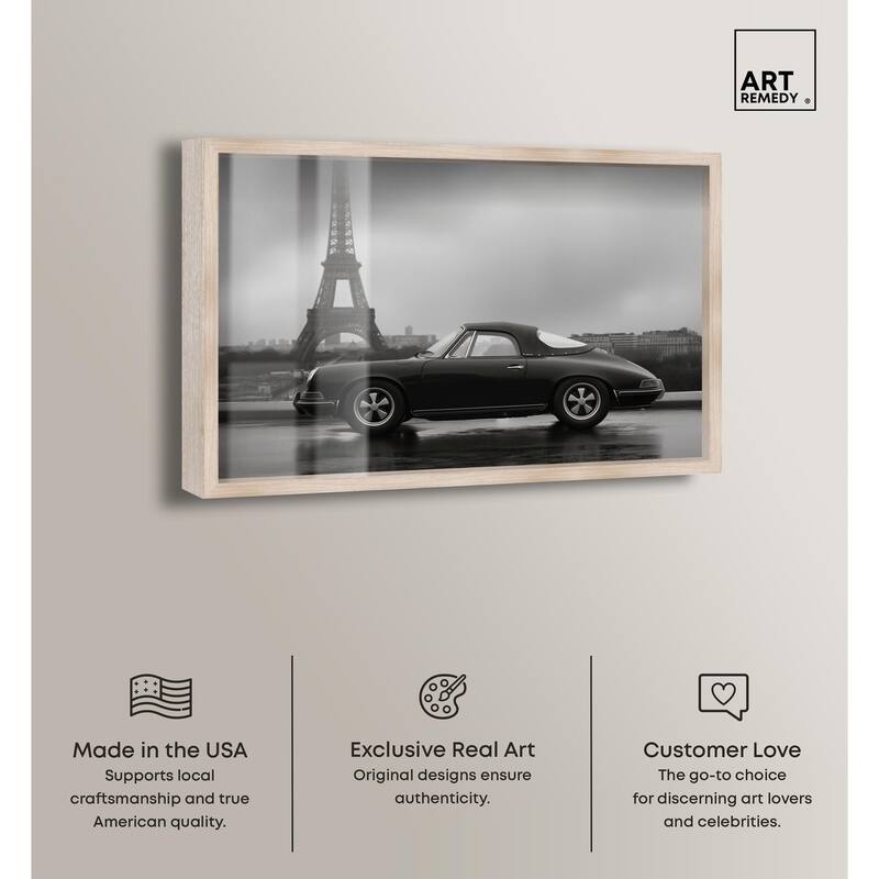 Classic Car and Eiffel Noir Shadowbox by Art Remedy
