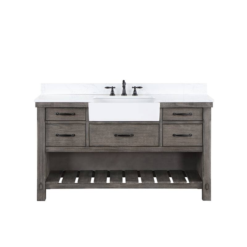 Villareal Bath Vanity with Composite Stone Top without Mirror - 60 in. Single Sink - Classical Grey