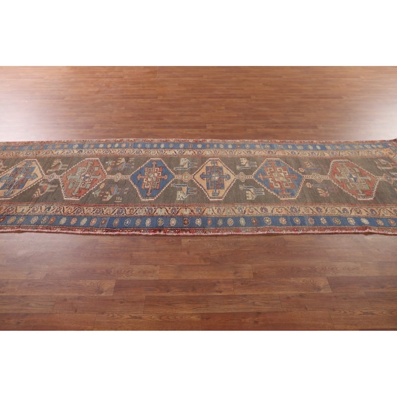 Tribal Ardebil Persian Vintage Runner Rug Handmade Wool Carpet - 3'3"x 11'1"