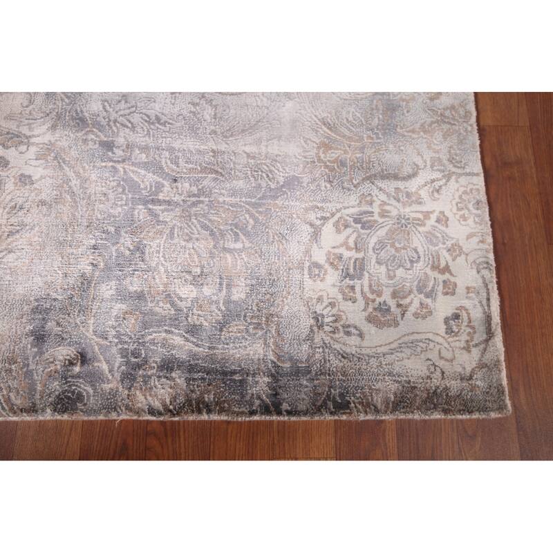Silver Gray Abstract Indian Area Rug Handmade Wool Carpet - 5'1"x 8'0"