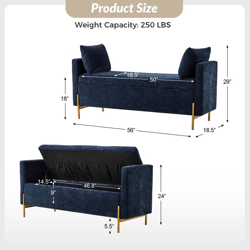 Angelus Upholstered Flip Top Storage Bench withTwo Pillows and Arms by HULALA HOME