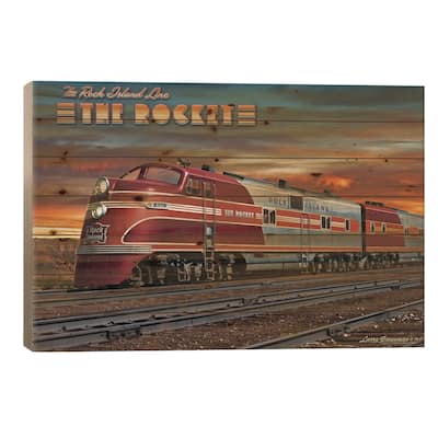 Rocket Train Print On Wood by Larry Grossman - Multi-Color