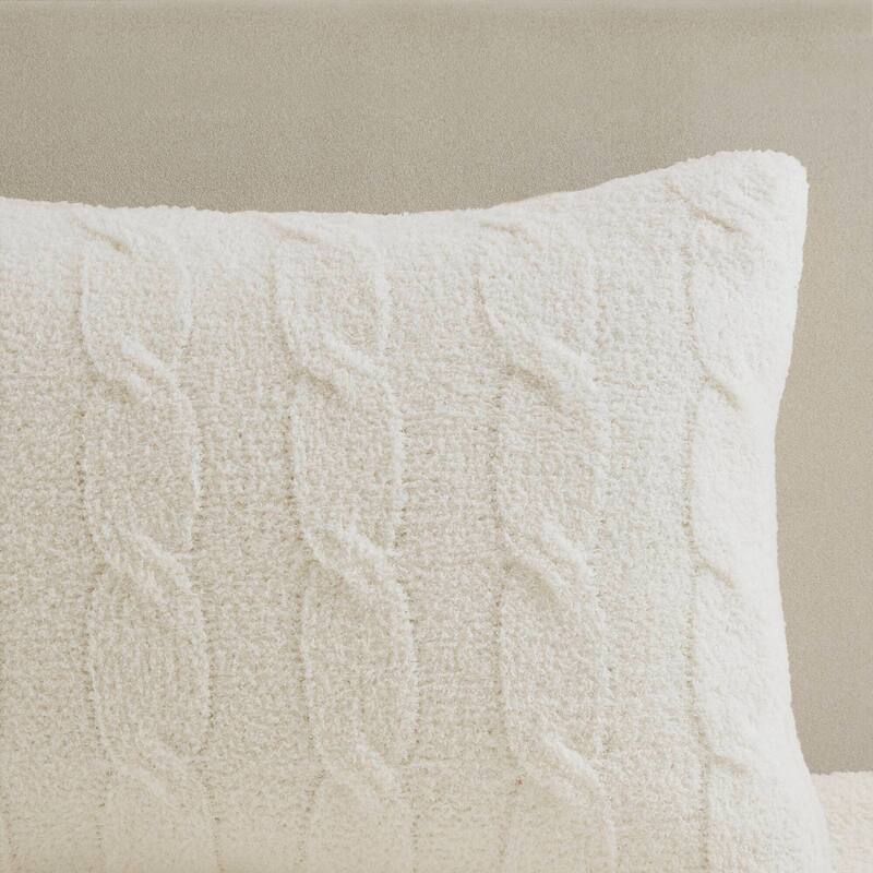 2 Pieces Twin Cable Knit Chenille Comforter Set