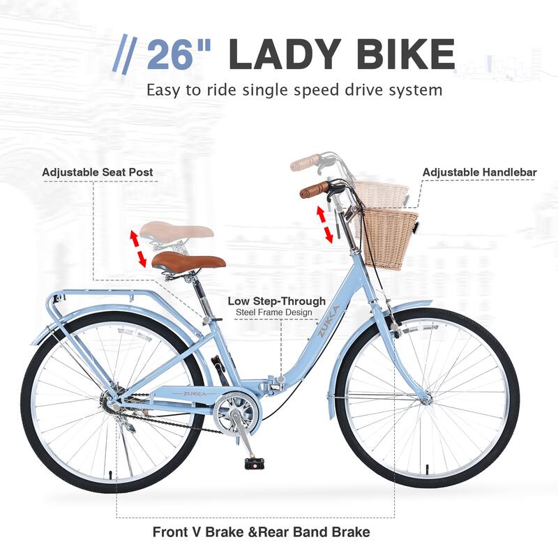 26 Inch Single Speed Folding Lady Bike,Durable Steel Frame,Compact Design For Easy Storage And Commuting