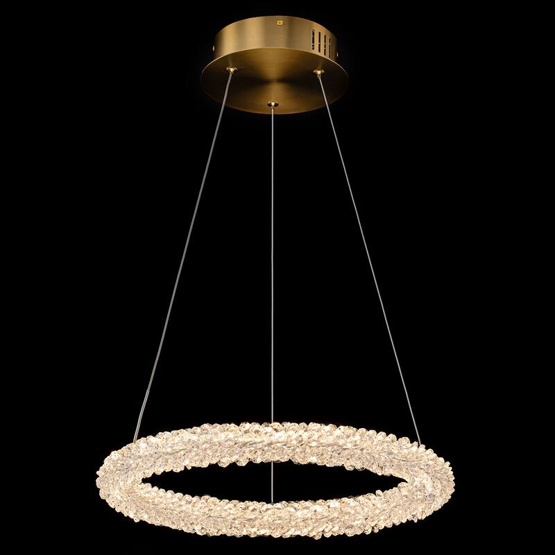 Modern Gold Crystal LED Chandelier, Dimmable Ring Light