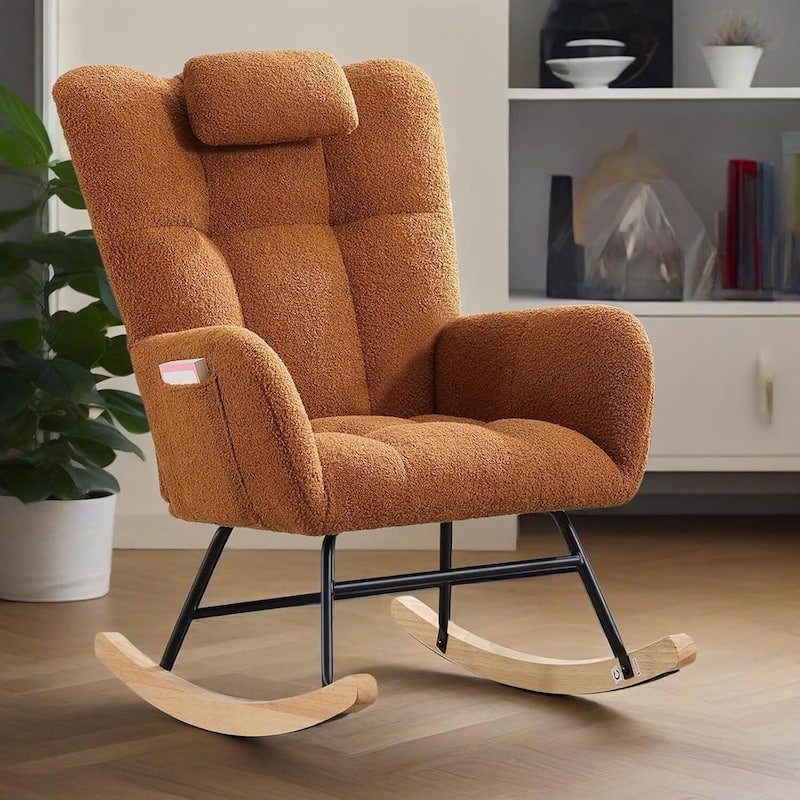 Upholstered Rocking Chair for Living Room, Bedroom, Nursing, Garden - 1PC - Brown