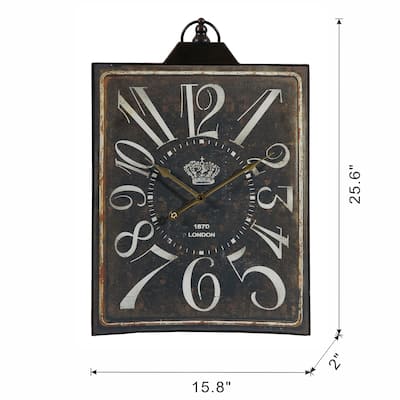 Large Vintage Black Rectangular Wall Clock with White Numerals, Classic Home Decor Accent Clock - N/A