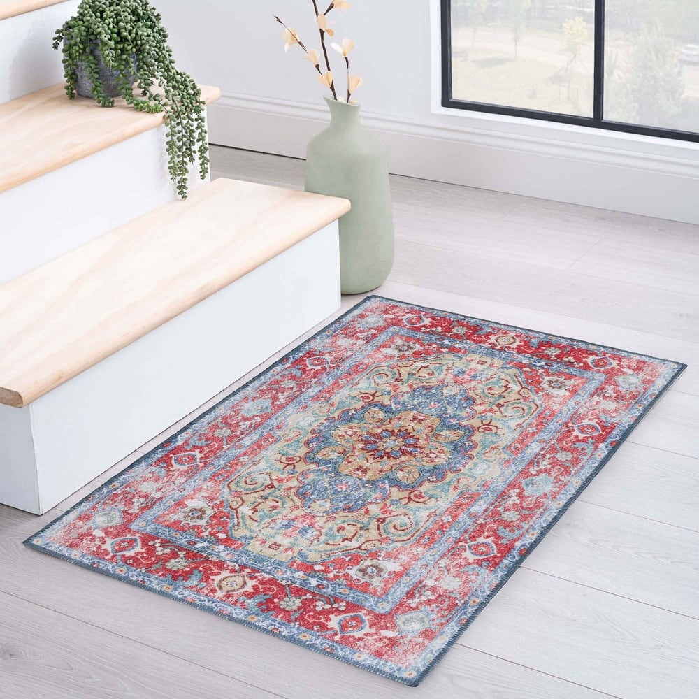 Superior Tanager Medallion Non-Slip Washable Indoor Area Rug
