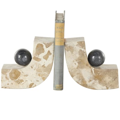 Marble Arched Curved Bookends with Black Orbs - Set of 2 Brown - Roche River Decor