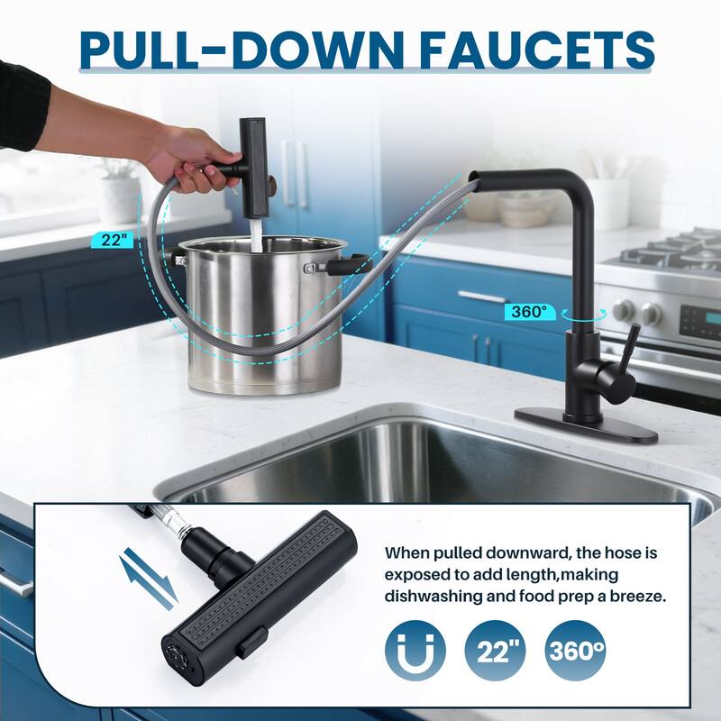 WOWOW Single Handle Waterfall Pull Down Sprayer Kitchen Faucet