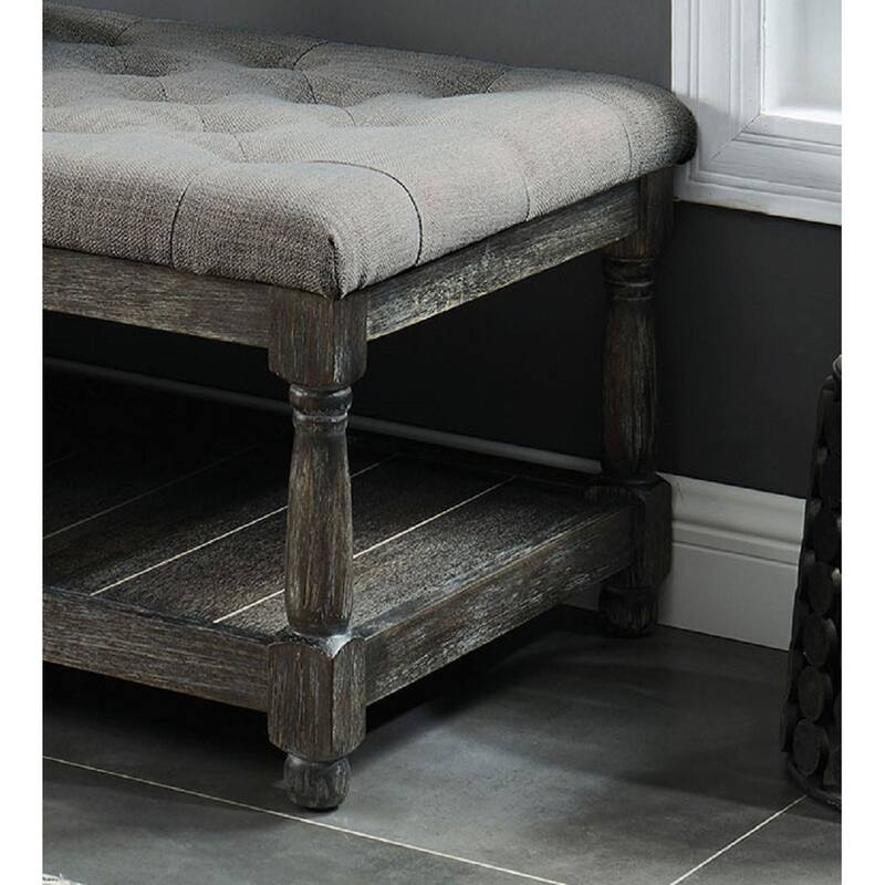 Linen and Wood Bench with Open Shelf
