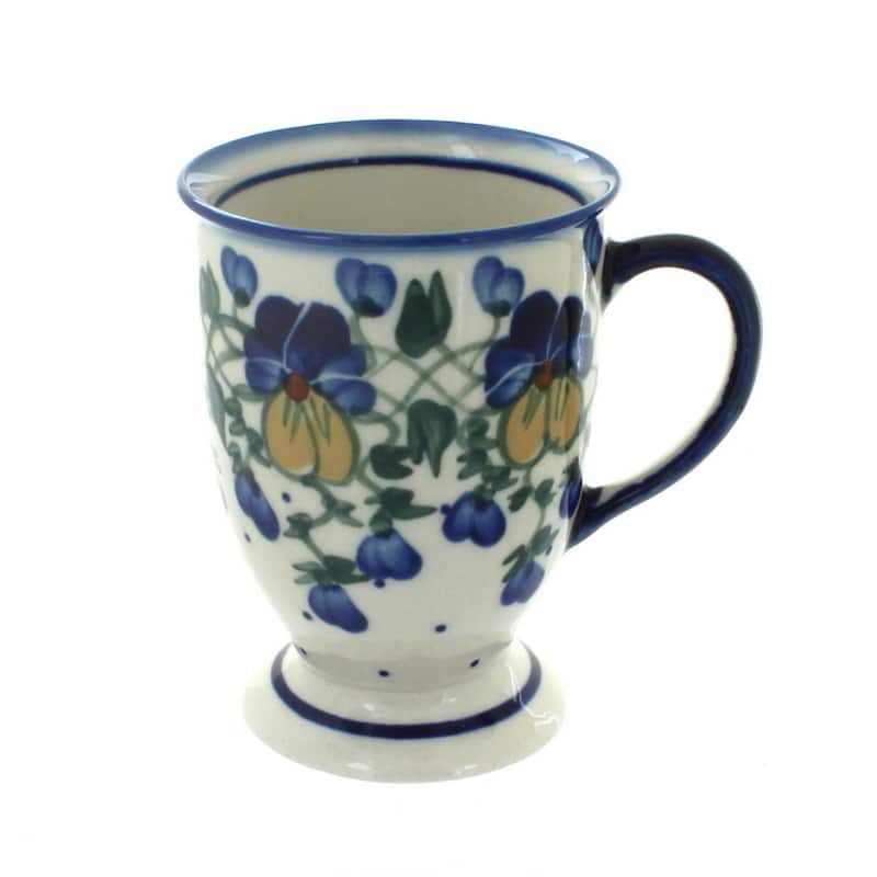 Blue Rose Polish Pottery 14C WR Unikat Pedestal Mug - Pansies