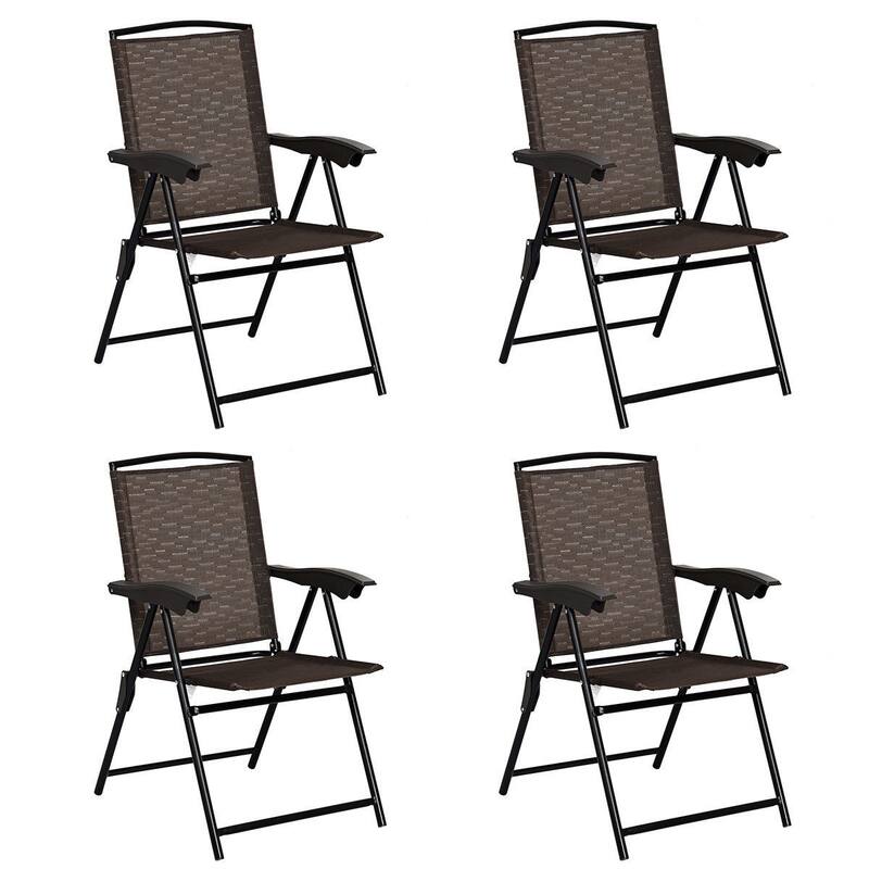 Gymax 4PCS Adjustable Folding Fabric Chair Powder Coated Steel Tube - 21'' x 27'' x 35.5'' - Black + Brown - 21'' x 27'' x 35.5''