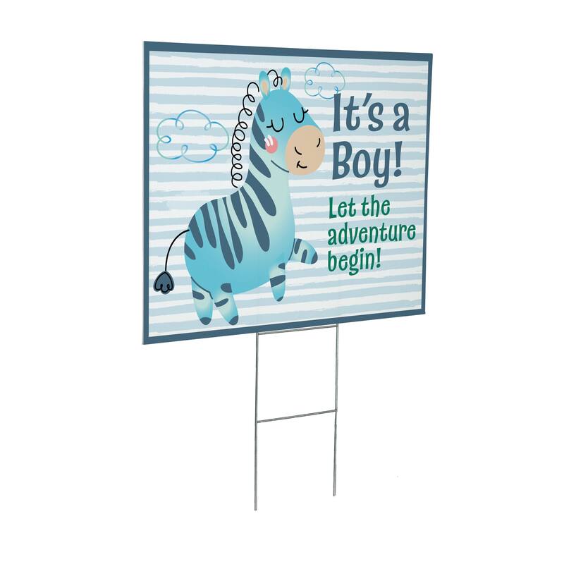 24" x 18" Yard Sign with H-Stake, It's a Boy Baby Zebra