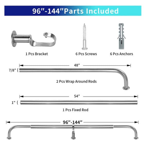 dimension image slide 7 of 25, Energy-saving Wraparound Adjustable French Blackout Curtain Rod Set
