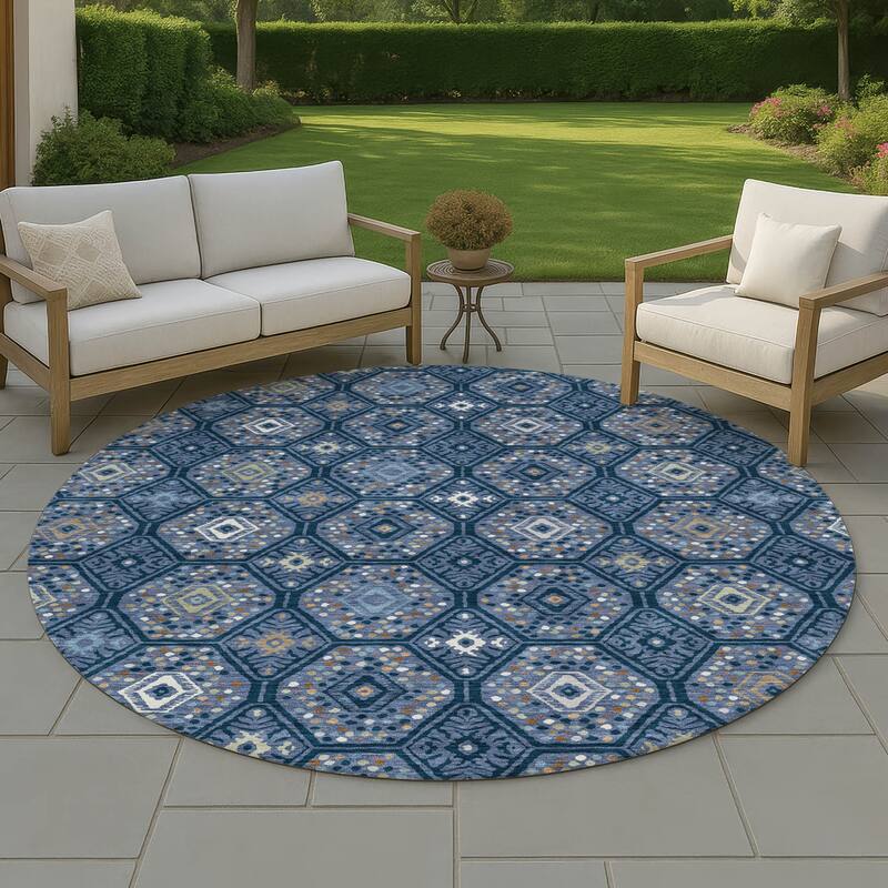 Machine Washable Indoor/ Outdoor Modern Hexi Chantille Rug - Navy - 8' x 8'