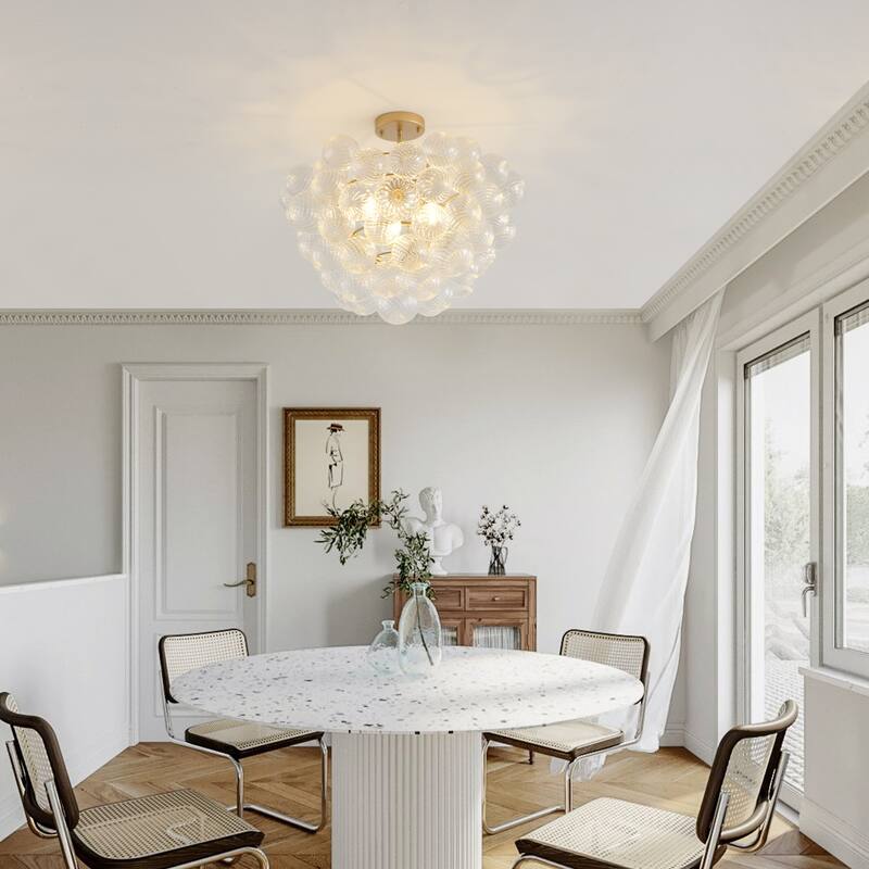 Modern Minimalist Pendant Light Chandelier with Threaded Clear Glass Globe Shade, for Living Room, Dining Room, Kitchen