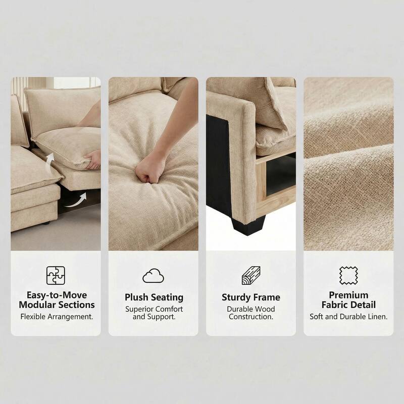 Homy Casa 102" L-Shaped Modular Sectional Sofa Movable Ottoman, Cloud-Style Chenille Couch, DIY Combination for Living Room Tray
