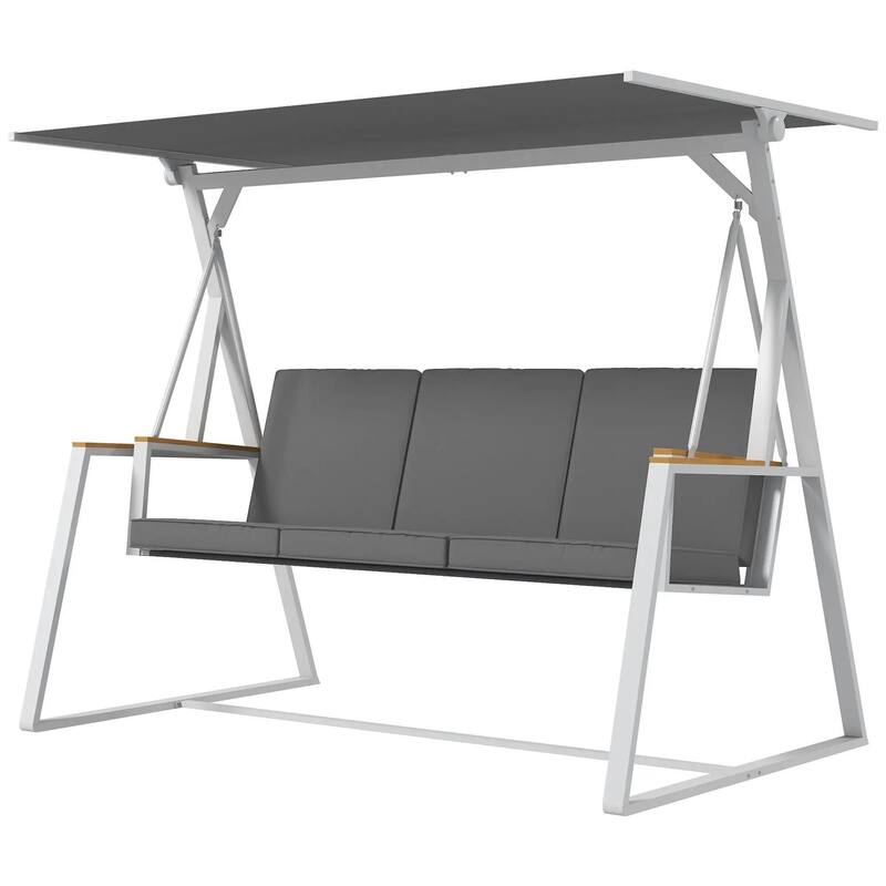 3-Seat Patio Swing Chair, Adjustable Canopy, Side Trays, Comfort Set