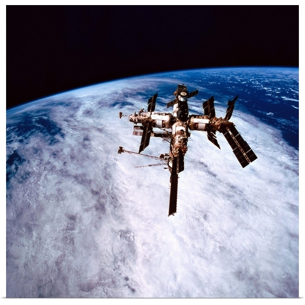 "A space station in orbit above the earth" Poster Print