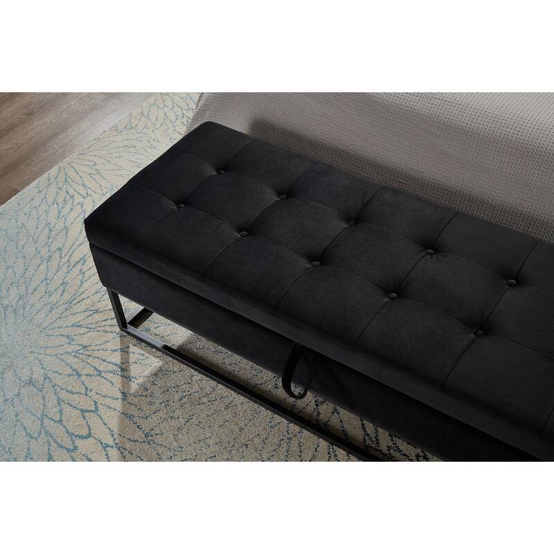 Velvet Upholstered Storage Seat Leisure Stool with Metal Frame, Exquisite End of Bed Corridor Stool with Button Tufting