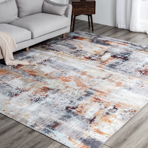 Modern Abstract Gray and Gold Rug Polyester Rectangle 5' x 7' Living Room  Area Rug