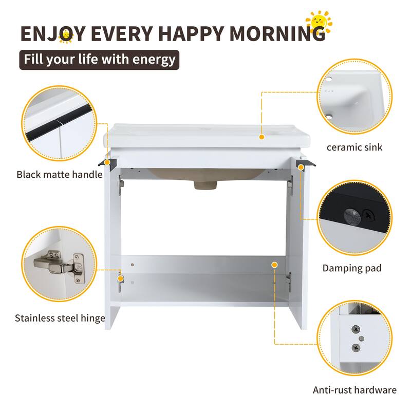 Beingnext 24"/36"/48"/60"/72"/84" Bathroom Vanity with Sink, Floating Bathroom Vanity with Soft Close Door and Shelf