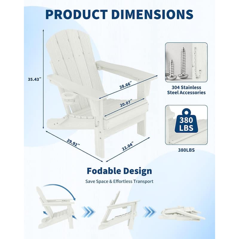 Folding Adirondack Chair Set of 2, with Side Table and Cup Holder