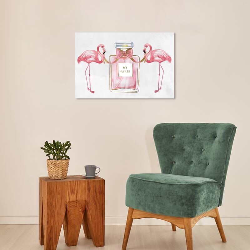 Wynwood Studio Canvas Fashion and Glam Flamingo Love Gold Pink and Pastel Pink Glam Wall Art Canvas Print - 16 x 24
