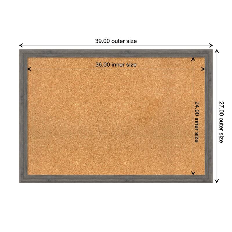 Regis Barnwood Narrow Wood Framed Natural Corkboard Bulletin Board - Regis Barnwood Grey Narrow - Board Size 36x24