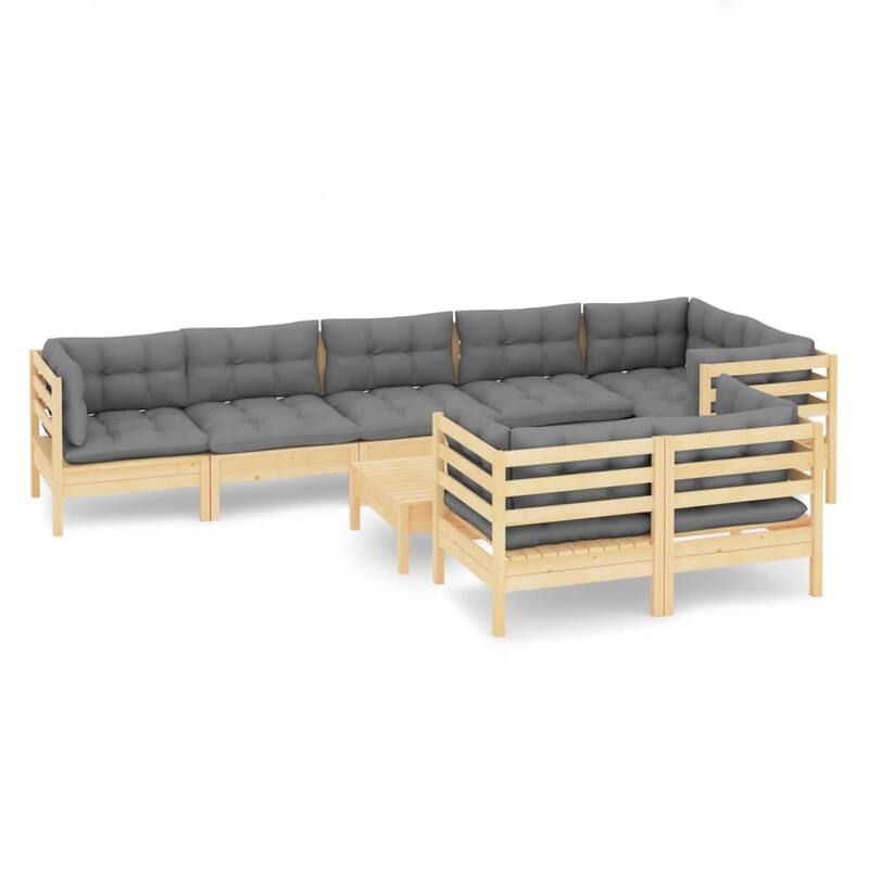 vidaXL Solid Pinewood Patio Lounge Set 9 Piece with Cushions Multi Colors