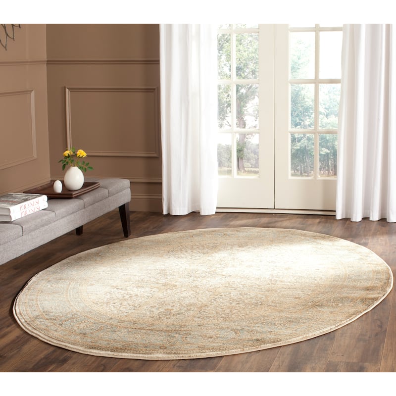 SAFAVIEH Vintage Distressed Boho Charity Oriental Rug - 6'7" Round - Ivory/Light Blue