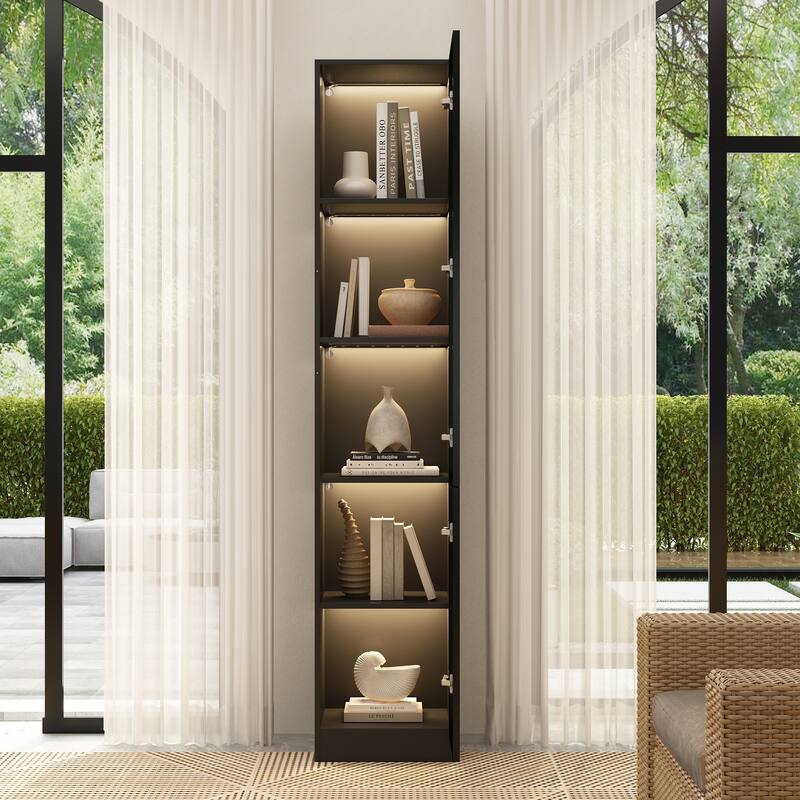 Tall Modular Display Storage Cabinet Bookcase w/Light Home Office