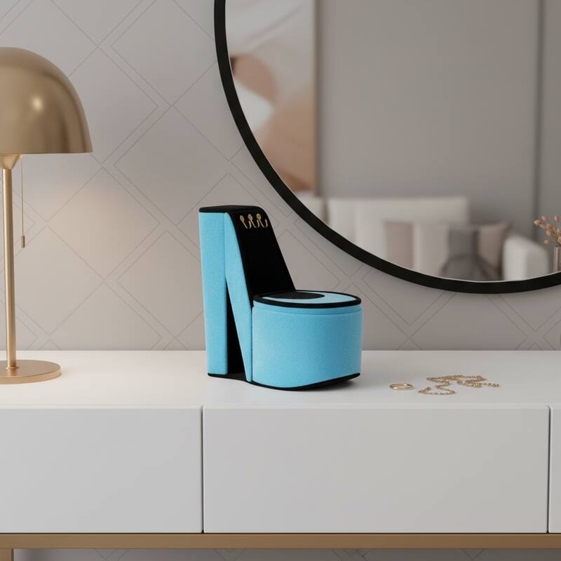 9" Royal Blue Black And Gold Velvet High Heel Jewelry Box - Gold/Turquoise/Black