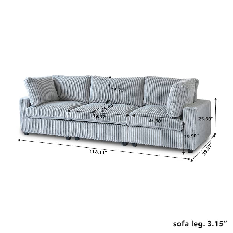 118" Modular Sectional Sofa, Oversized 3 Seater Sofa Couch with 5 Pillows, Cushion Covers Removable