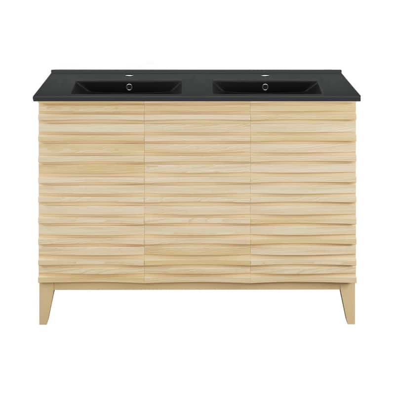 Swiss Madison SM-BV557DMB Cascade 48" Free Standing Double Basin - Natural Oak / Matte Black - Oak Finish