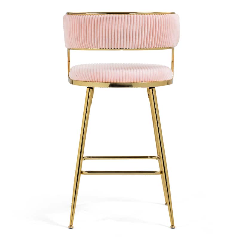 26'' Counter Height Bar Stools Corduroy kitchen Island Counter Bar Stool with Back, Golden Chromed Base and Footrest, Set of 2