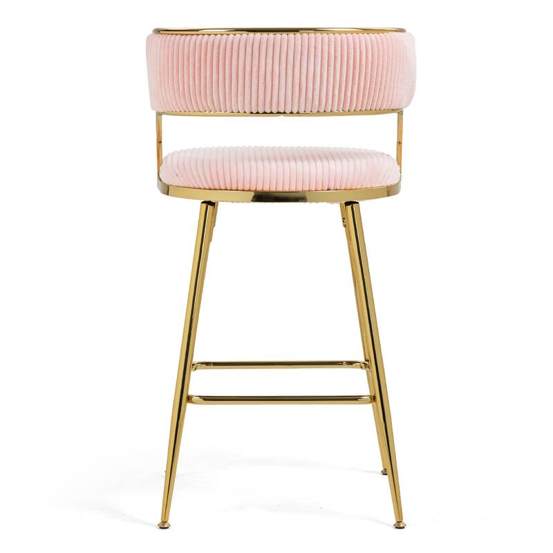 Counter Height Bar Stools Set of 2, Corduroy Upholstered Bar Chairs with Backrest, Kitchen Island Chairs with Footrest