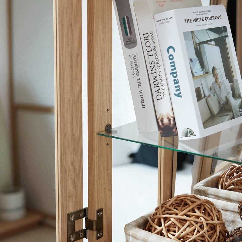 Elegant Curio Cabinet with LED Light, Tempered Glass Doors, Adjustable Shelves & Mirrored Back - Antique Display Storage