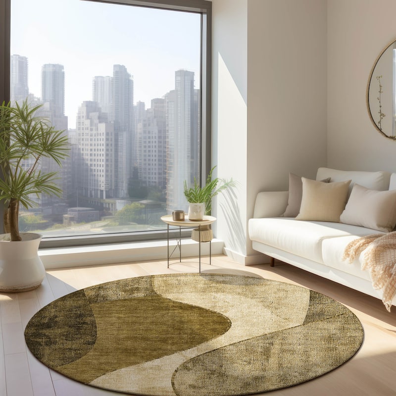 Machine Washable Indoor/ Outdoor Chantille Modern Abstract Rug - Brown - 8' x 8'