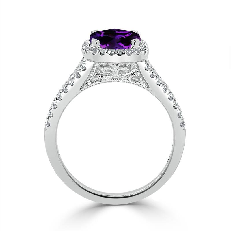 Auriya 1ct Cushion-cut Purple Amethyst and Halo Diamond Engagement Ring 3/8cttw 14K Gold