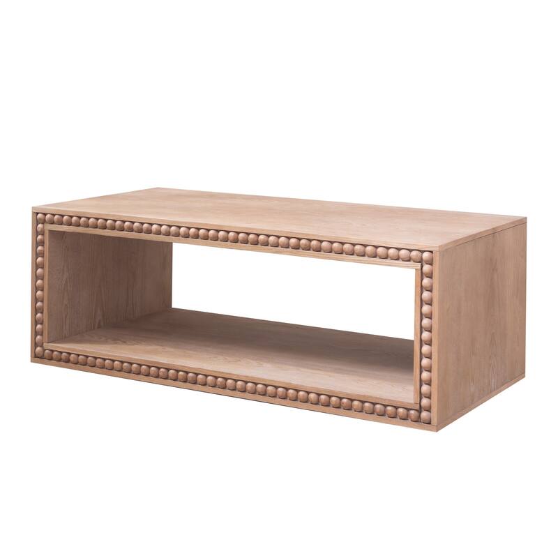 Rustic Beaded Edge Coffee Table -47.6" Rectangular Center Table with Open Storage Shelf