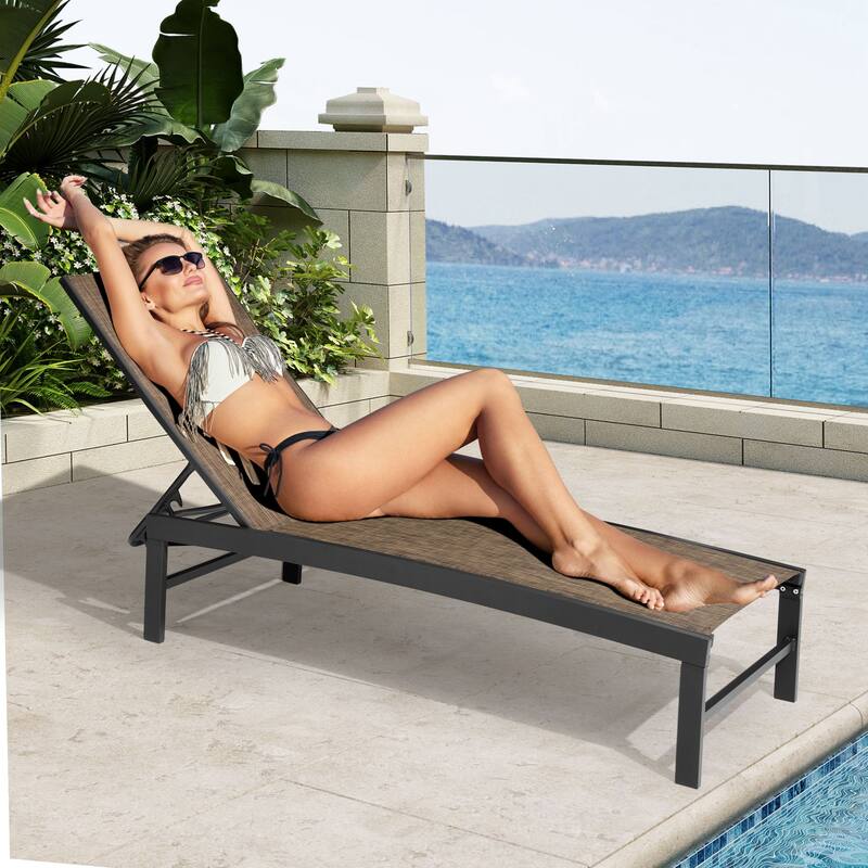 VredHom Outdoor Aluminum Adjustable Chaise Lounge Chairs (Set of 2) - 60.4 in L * 24.6 in W * 16.1/40.8 in H