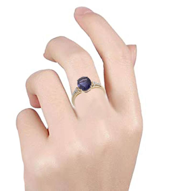 14Kt Yellow Gold Iolite and White Natural Zircon Ring