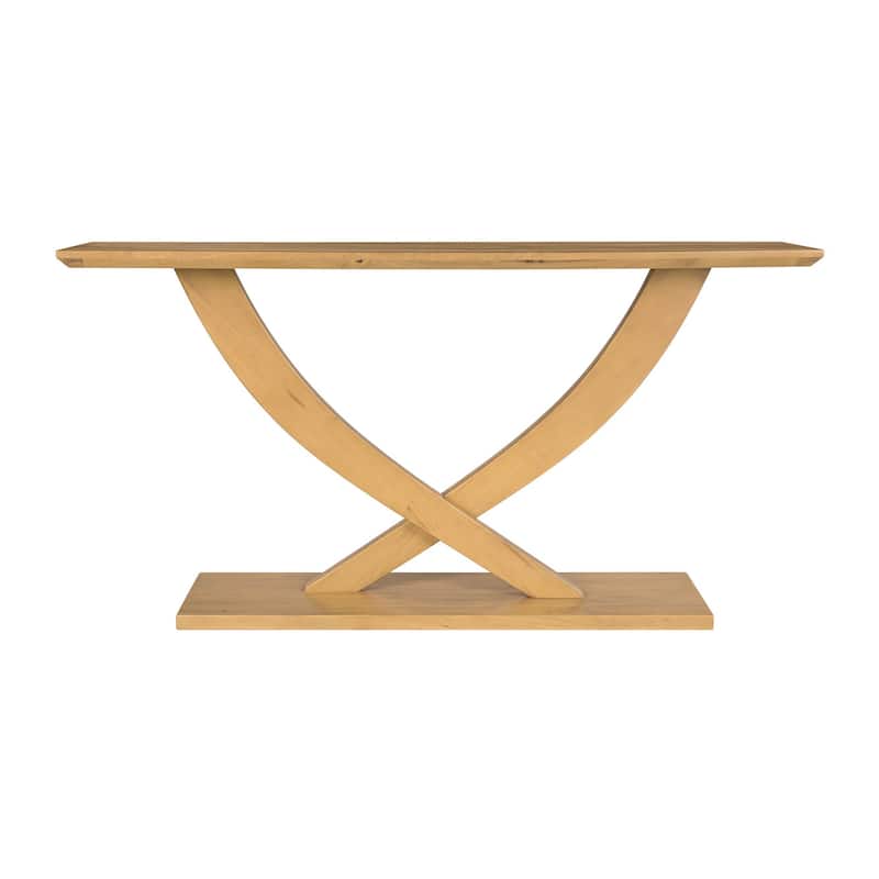 Rase 57 Inch Console Table, Cross Leg Design, Pedestal Base, Brown Wood